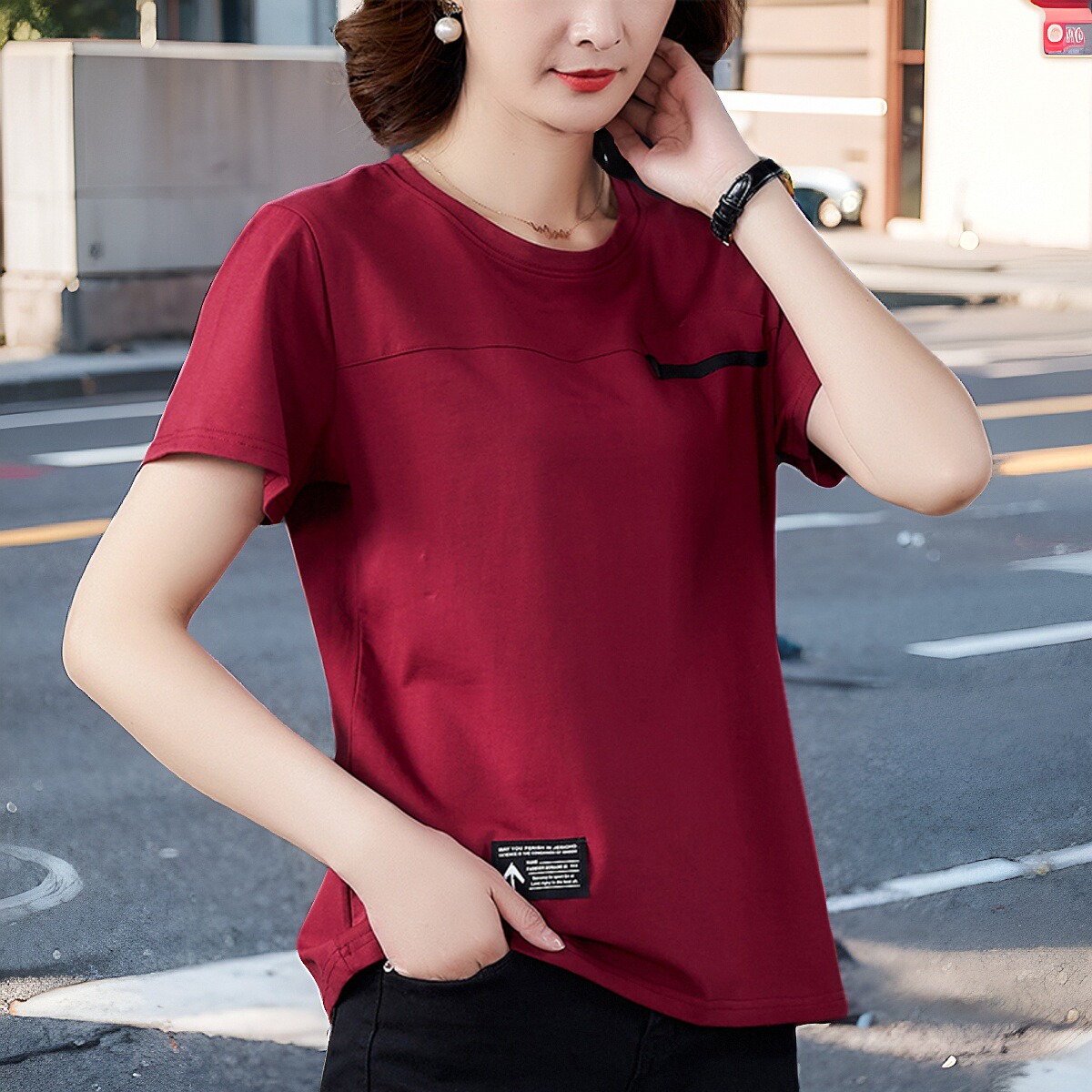 妈妈夏季新款中年风女士短袖t恤
