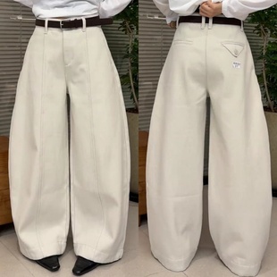 加绒高腰显瘦宽松阔腿裤 新款 2025冬季 韩系设计感弯刀休闲裤