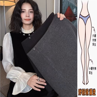 韩系灰色百搭休闲短裙2024年冬季厚款梨形高腰显瘦A字半身短裙子