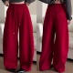 阔腿裤 红色大气高级感弯刀休闲裤 加绒显瘦窄版 新款 2025冬季