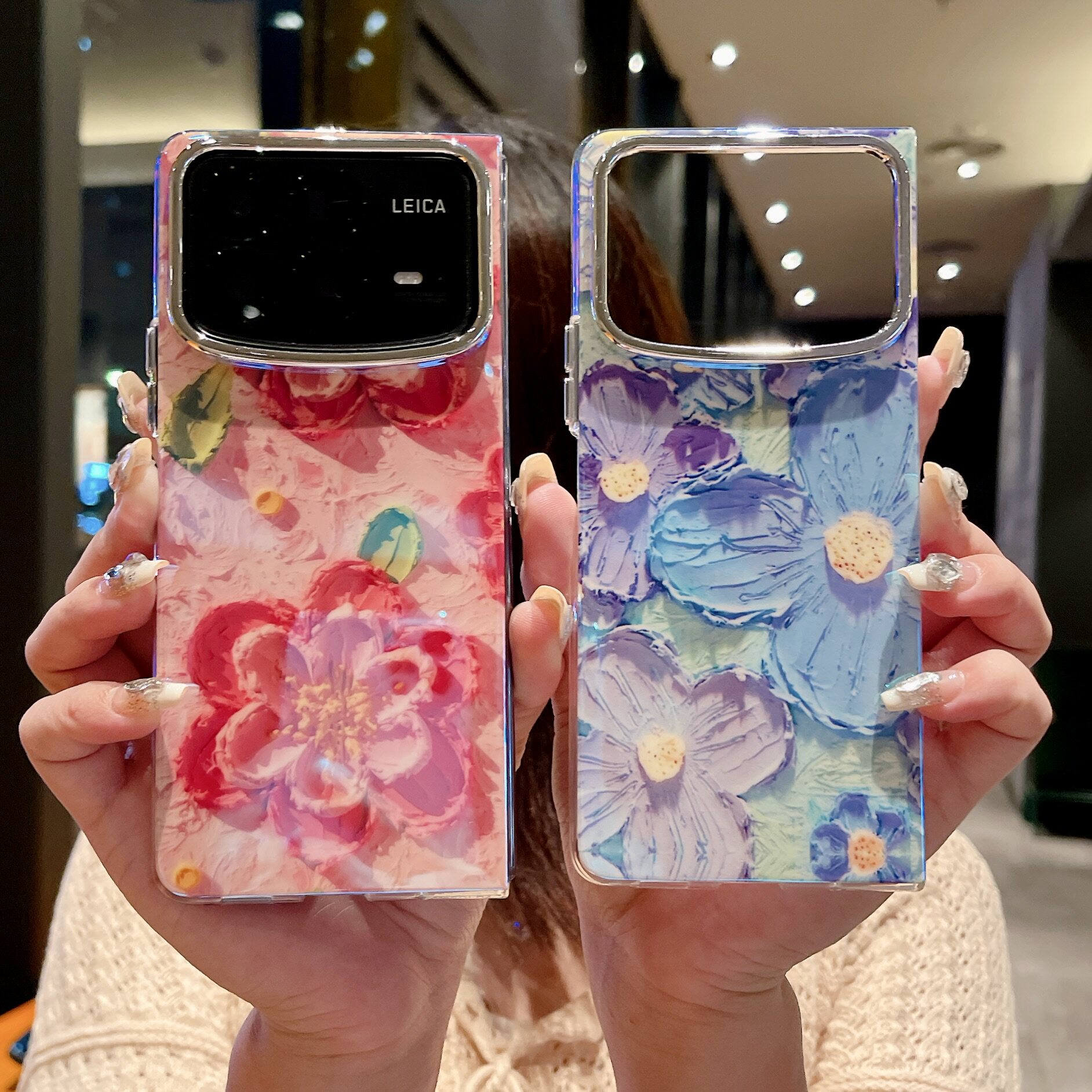蓝光油画花朵适用小米MIX Fold4折叠屏手机壳蓝光硅胶保护套xiaomi新款mixfold4防摔软壳时尚女款前后