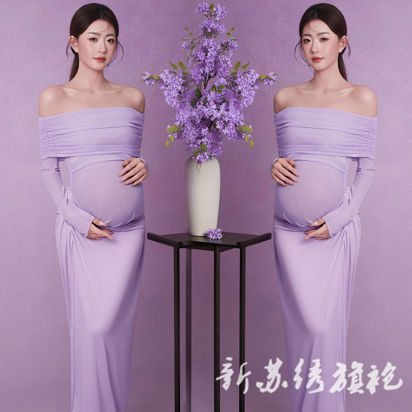 依媚坊孕妇拍照法式纯欲连衣裙