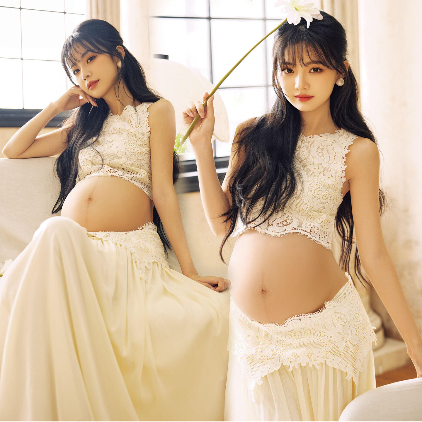 孕妇照服装新款蕾丝吊带裙