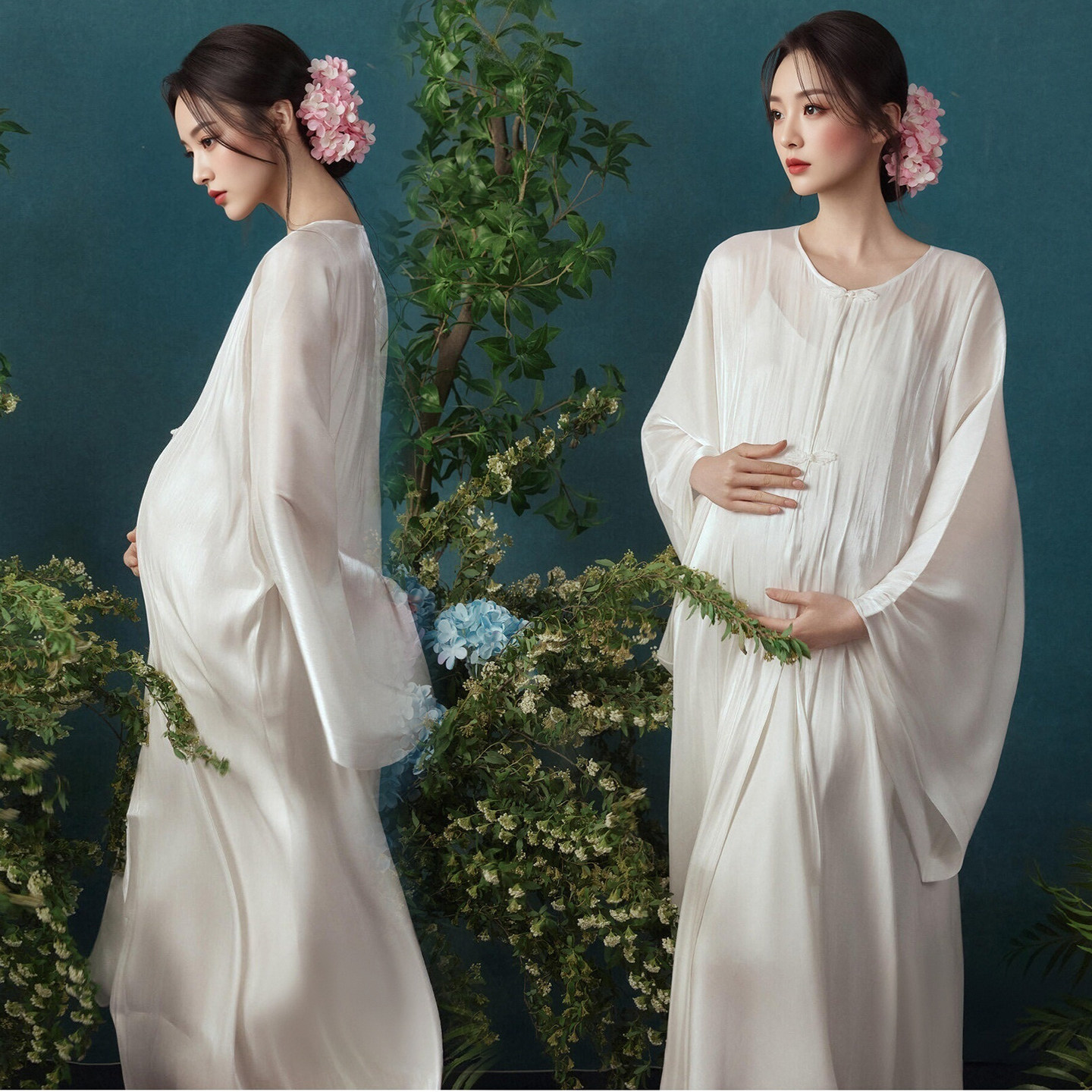 孕妇照服装禅意白色孕妇照连衣裙