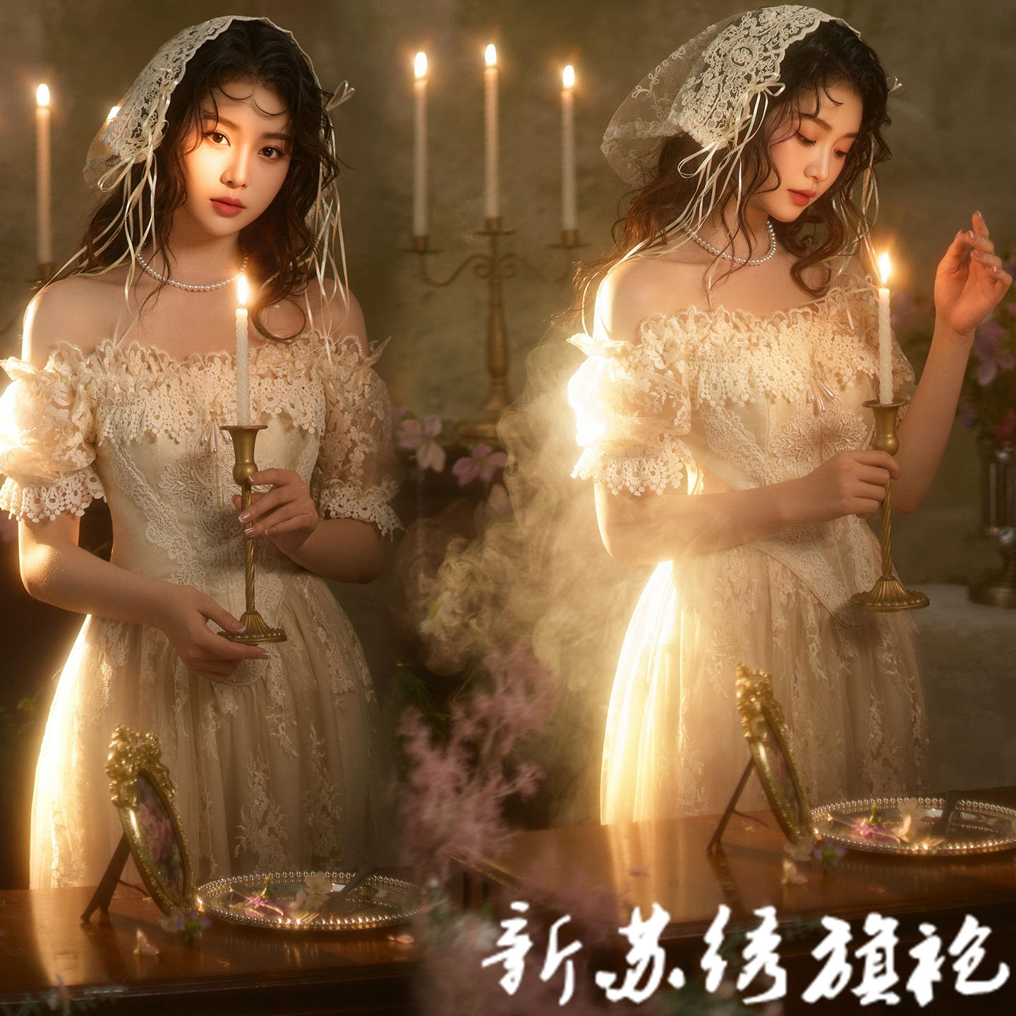 法式油画孕妇蕾丝连衣裙