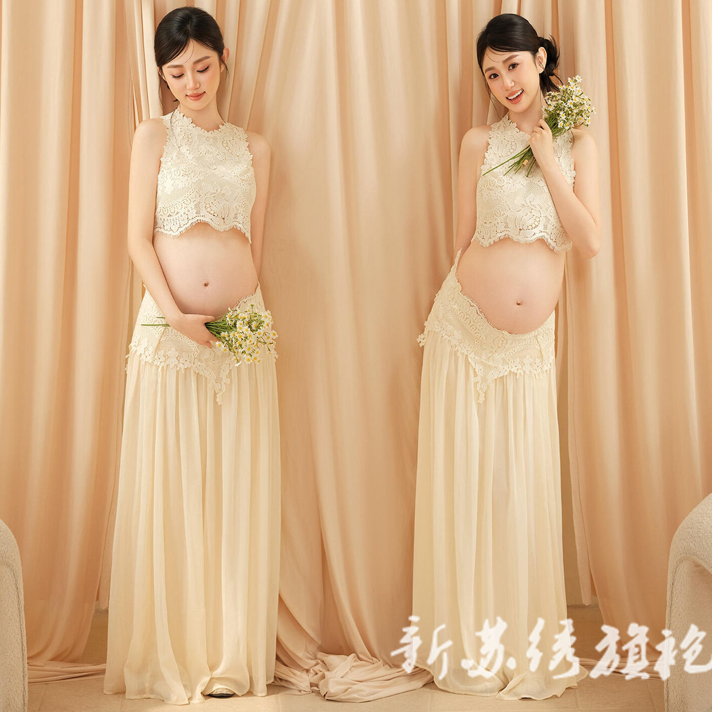 依媚坊孕妇法式蕾丝拍照连衣裙