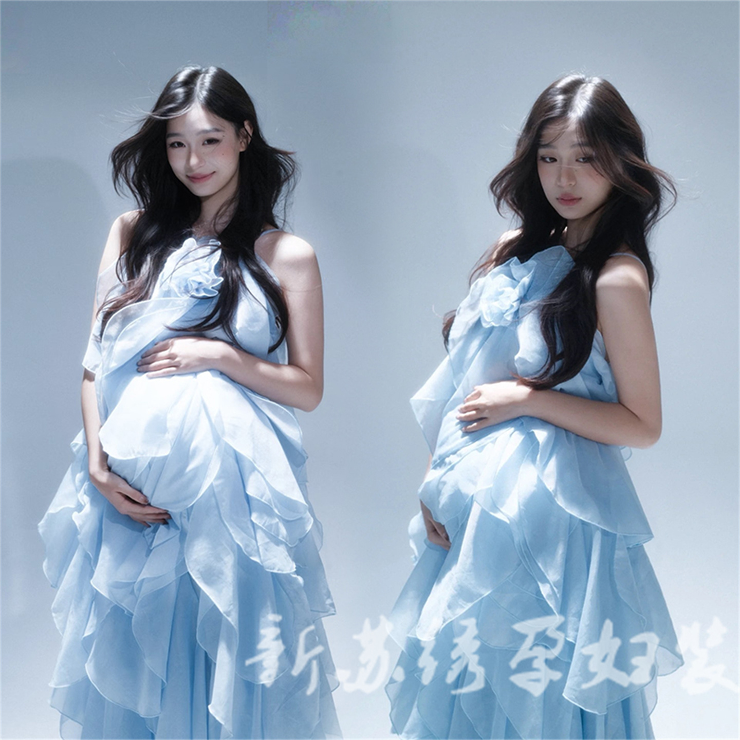 孕妇写真韩系画报风荷叶边抹胸裙