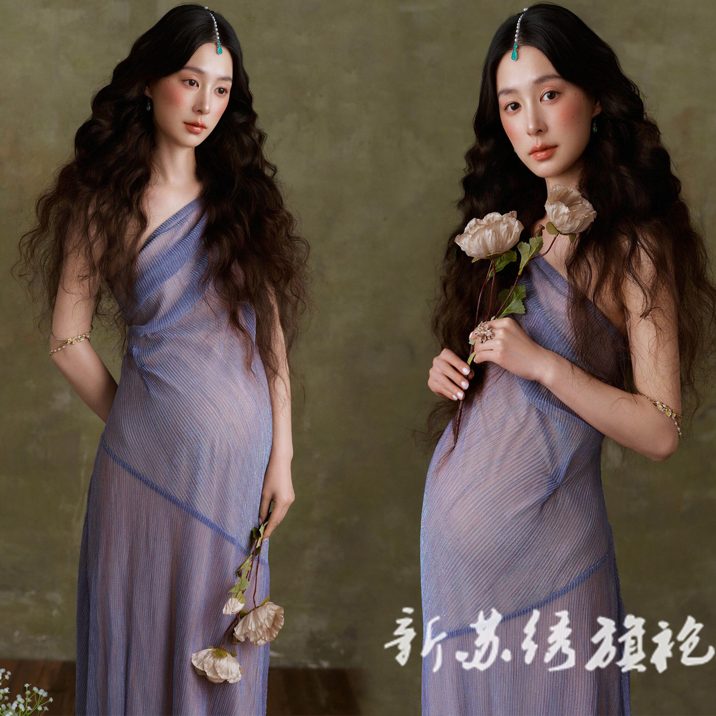 依媚坊孕妇写真复古油画网纱裙