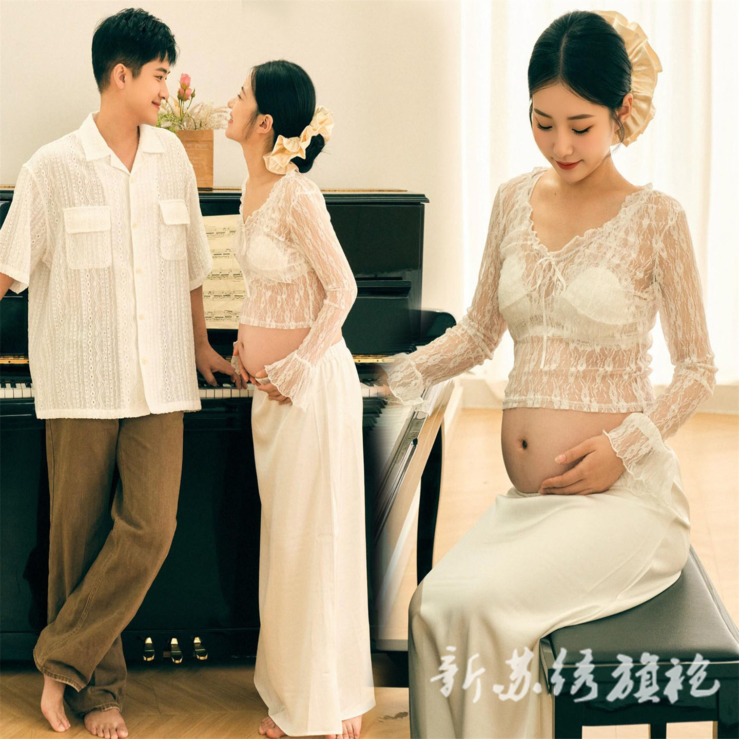 依媚坊孕妇写真法式蕾丝套装
