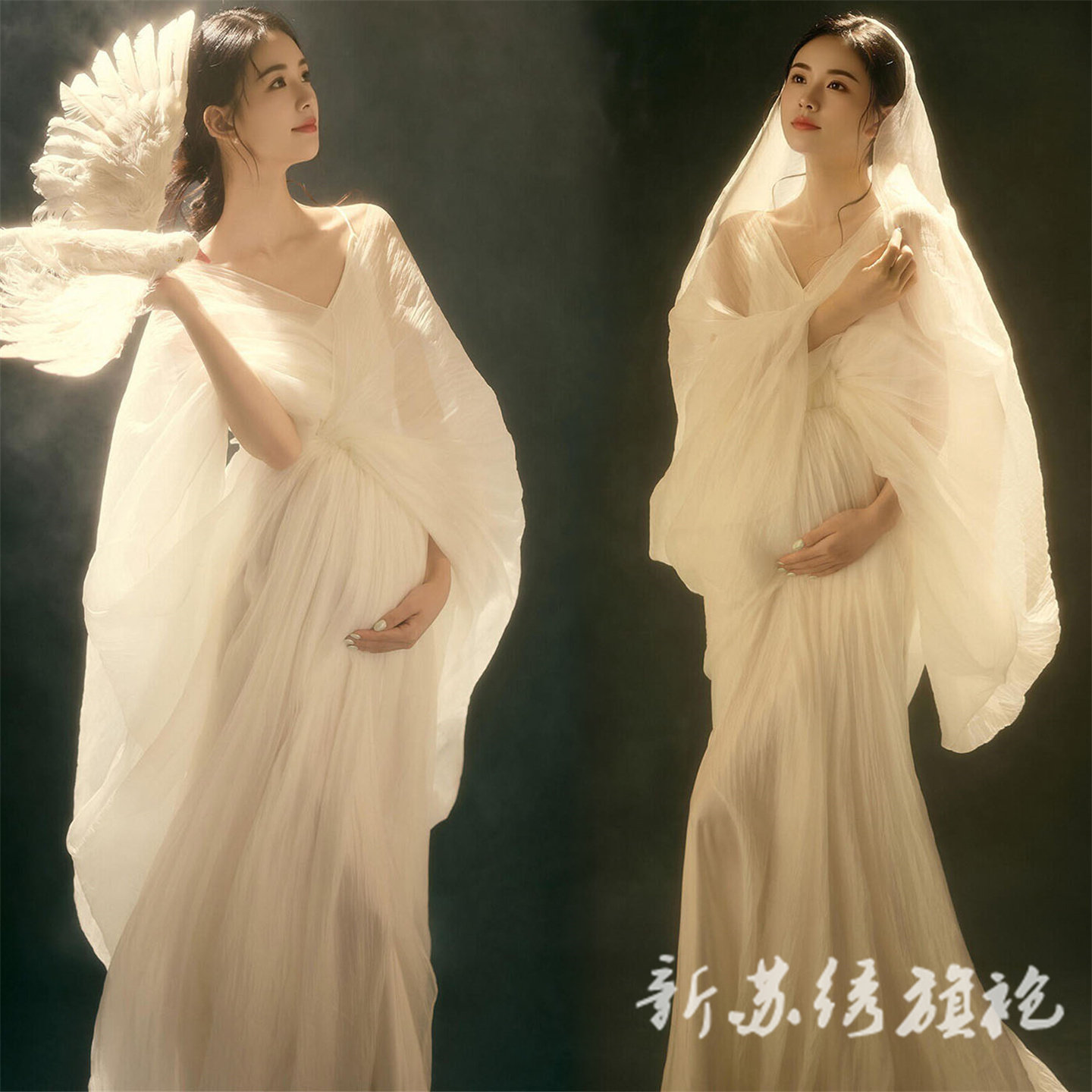 依媚坊孕妇写真法式复古连衣裙