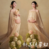 孕妇写真主题新款 复古禅意油画风唯美连衣裙肖像艺术照摄影服 中式