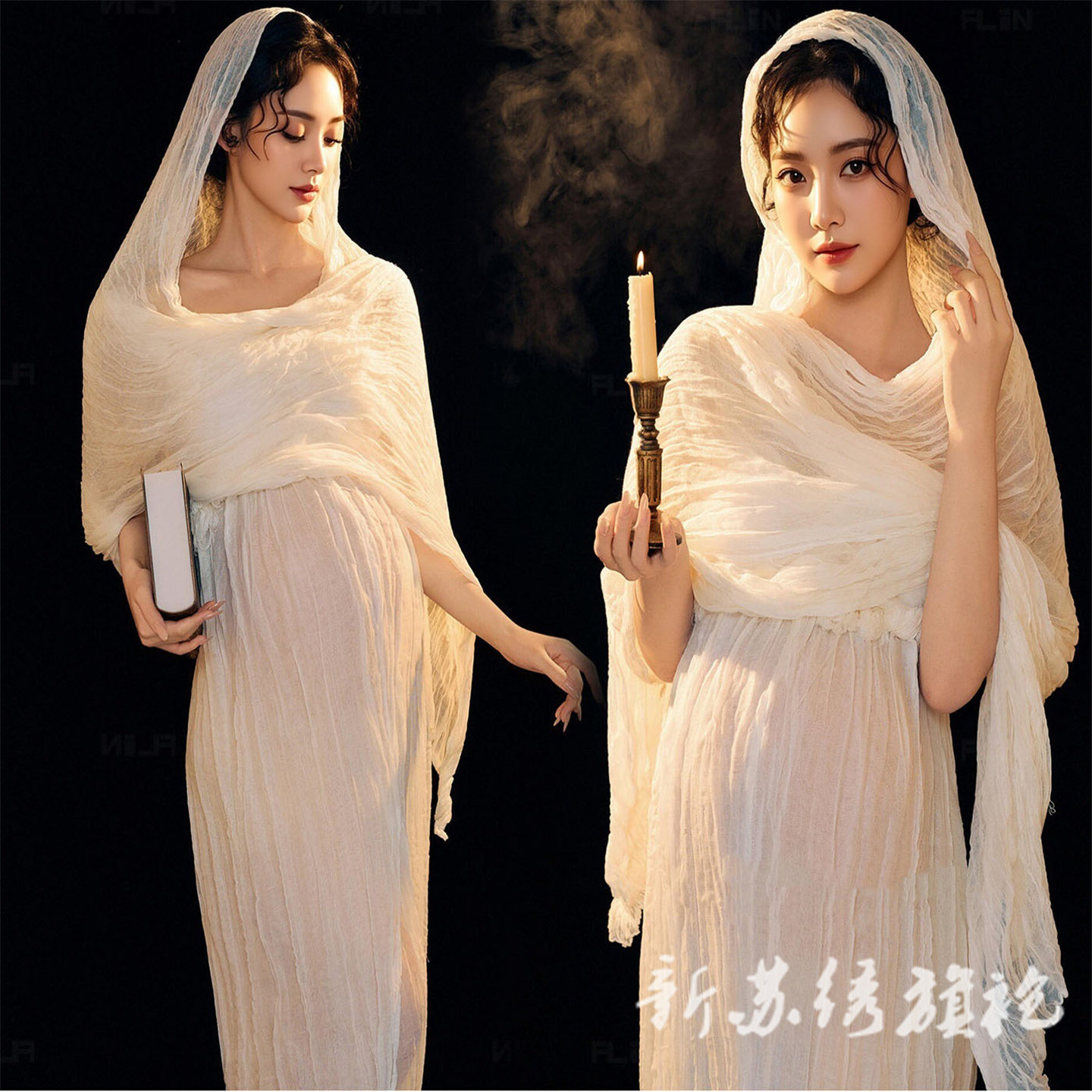依媚坊孕妇写真希腊女神连衣裙