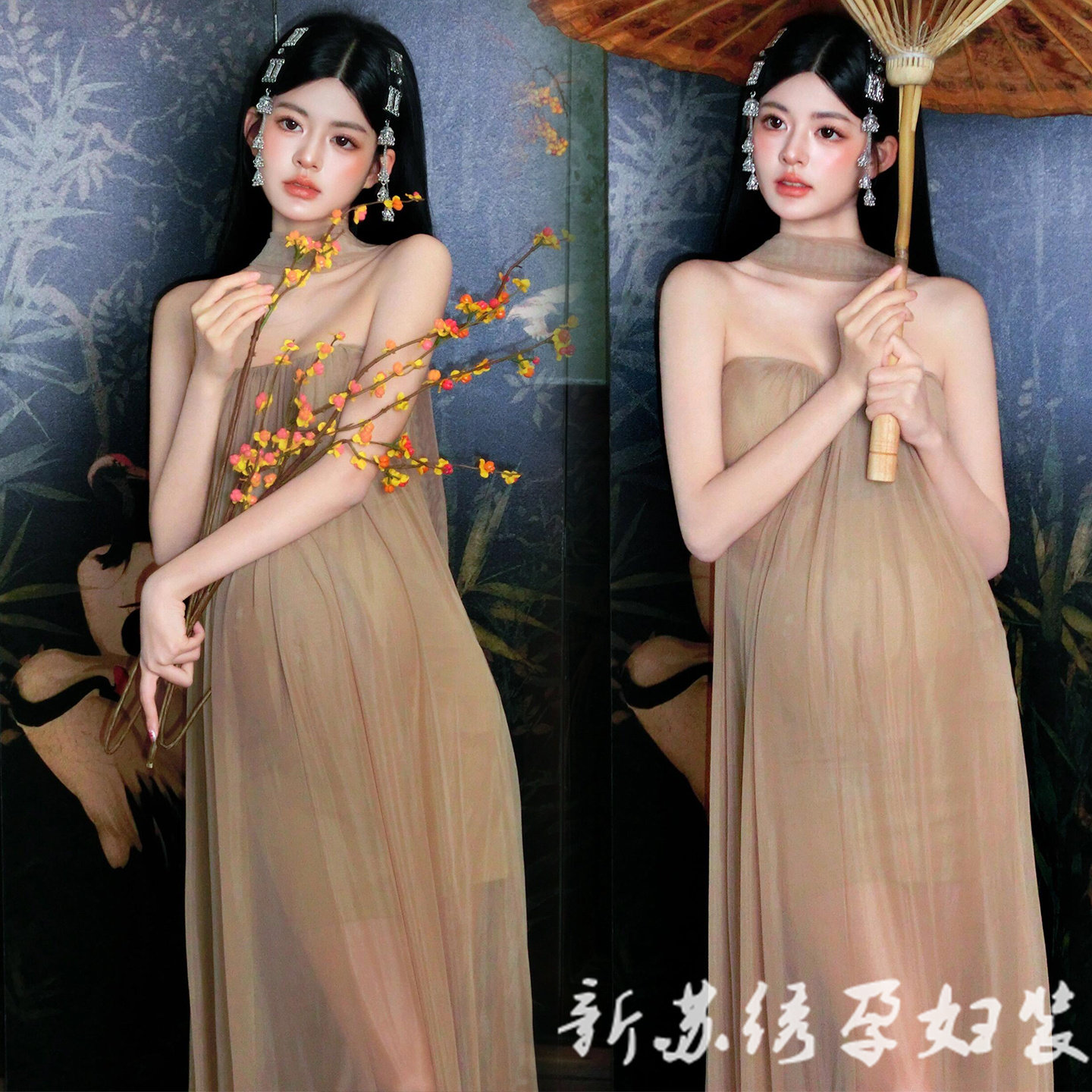 依媚坊孕妇纯欲油画风连衣裙