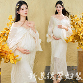 孕妇写真影楼主题新款 秋冬高级感连衣裙孕妈咪艺术摄影服 复古中式