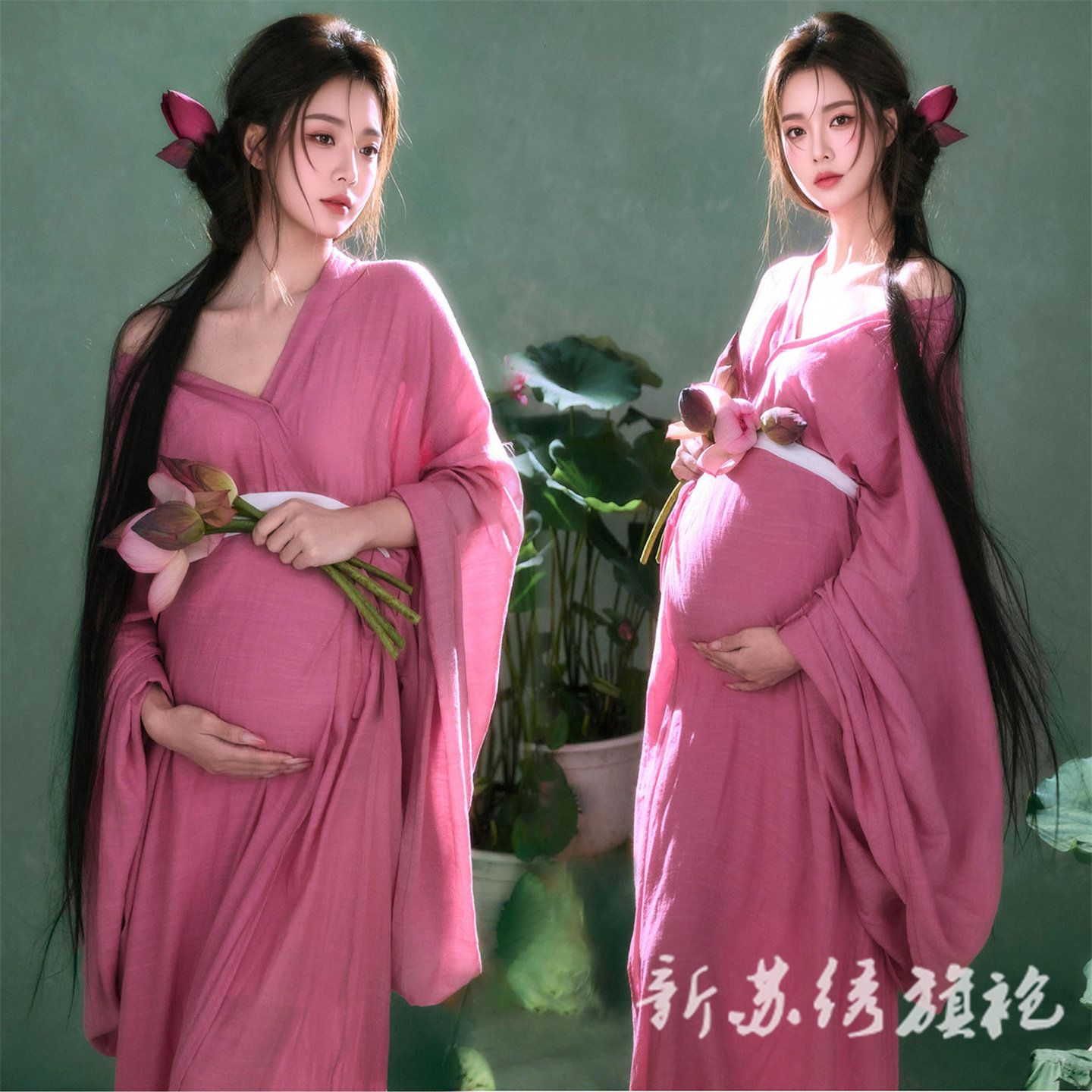 依媚坊孕妇国风荷花战国袍服装