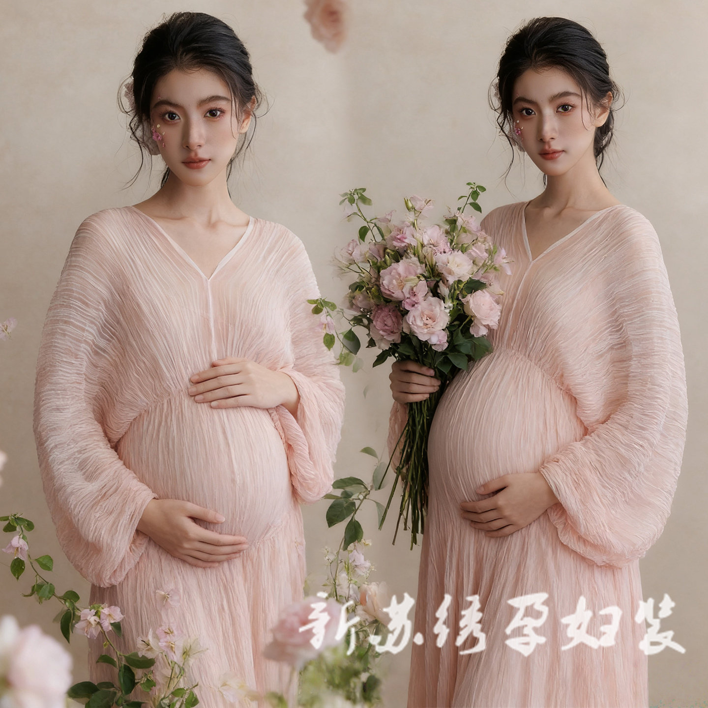 影楼新款孕妇写真主题中式复古温柔禅意风连衣裙氛围艺术照摄影服