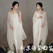 禅意风清冷白色连衣裙肖像艺术照服装 影楼新款 孕妇写真复古新中式