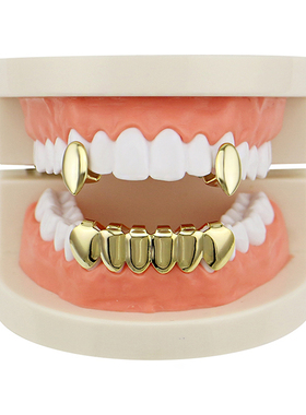 嘻哈牙套金牙套镶嵌 grillz小丑牙套 joker镀金牙套 hiphop说唱