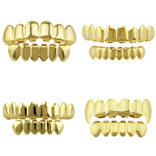 金牙套 嘻哈牙齿金大镶嵌镀金定制自杀小队小丑hiphop说唱grillz
