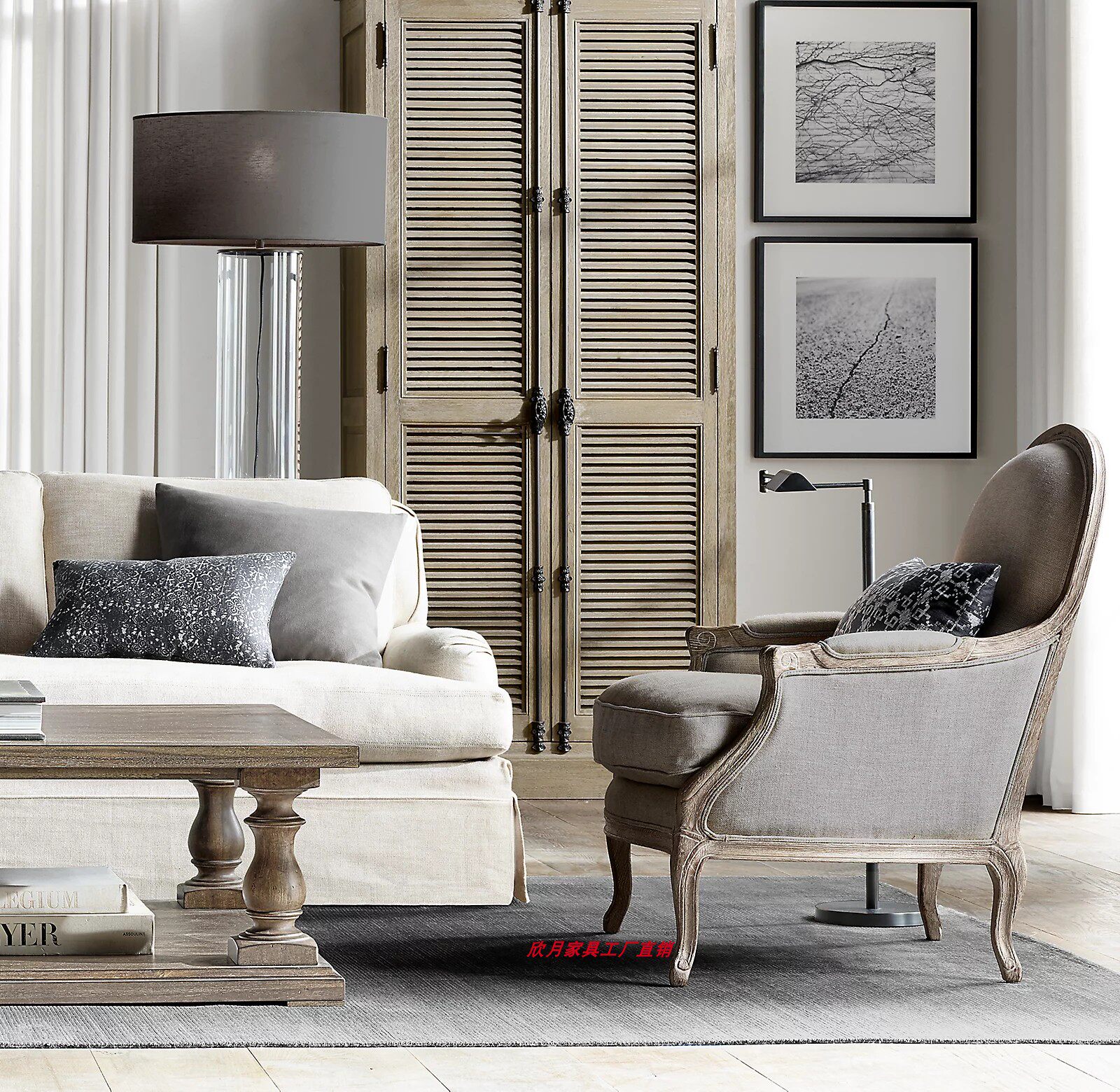 法式家具艺术单人沙发美式乡村复古布艺休闲椅扶手椅老虎椅实木