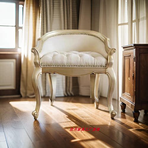 美式轻奢实木梳妆椅法式卧室