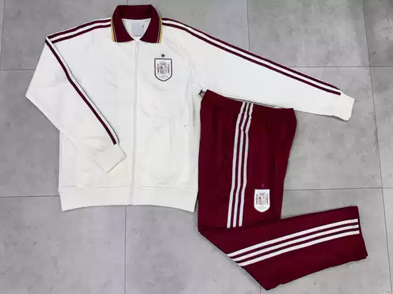 Spanish Retro White Long-Sleeved Football Training Uniform Jacket for Men 2627 Appearance Warm-Up Fitness Sportswear