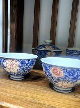 纯手工手绘万花2才盖碗主人杯茶壶茶杯茶具套装可定制