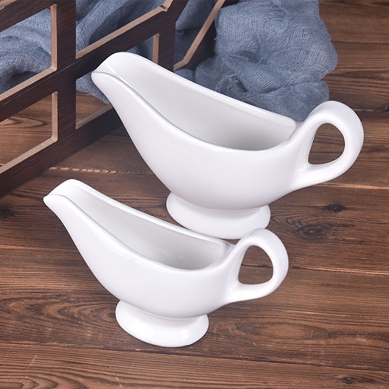 安士汁斗壶陶瓷纯白调味壶酱汁壶