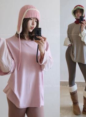 HIPOWER慕丝绒拼接袖运动健身宽松T恤长袖百搭休闲保暖显瘦上衣女