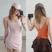 HIPOWER 固定胸垫瑜伽背心后抽绳遮副乳健身速干上衣女 7A抗菌