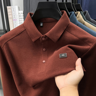 高端德绒长袖t恤男士秋冬季加厚商务翻领POLO衫中年保暖打底衫男