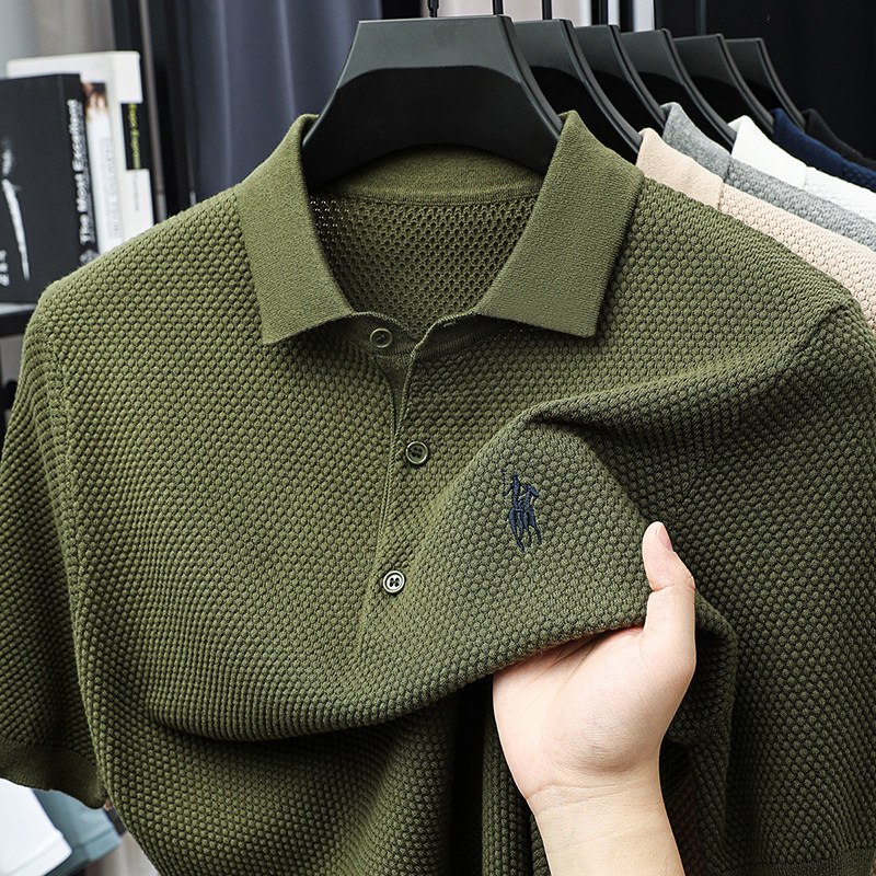 正品保罗针织短袖Polo衫男款纯棉t恤2025新款翻领菠萝纹半袖上衣