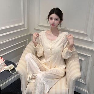 长裤 冰丝长袖 带胸垫高级感国风轻奢家居服 睡衣女春夏2025新款 薄款