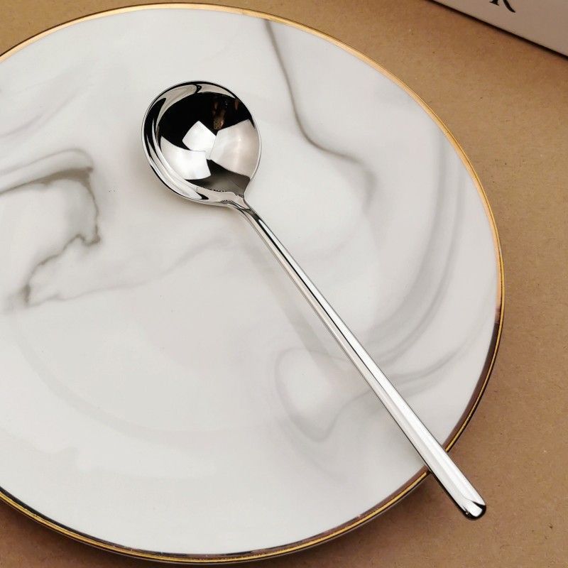 网红勺子304不锈钢家用喝汤勺韩式长柄圆头吃饭调羹金色拌饭汤匙
