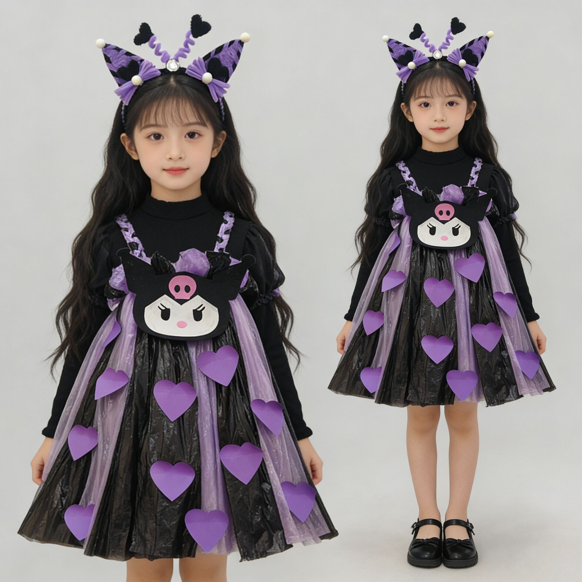 儿童环保时装秀服装女童塑料袋库洛米环保袋制作亲子表演走秀衣服