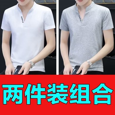 新款夏季男士潮流半袖男短袖男生韩版立领男士t恤男装潮短袖t恤男