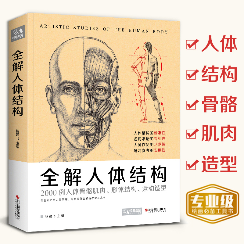 全解人体结构 艺术用解剖学工具书籍素描美术绘画入门教程理解骨骼肌肉运动造型形体手绘技法笔记图集教材 经典全集杨建飞