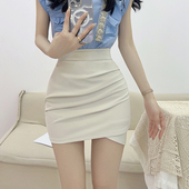 黑色包臀裙短款 女春秋半身裙OL职业高腰紧身褶皱百搭不规则一步裙