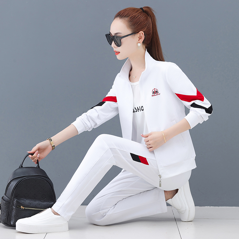 品牌春秋卫衣运动服套装女2025新款时尚纯棉大码休闲跑步服三件套