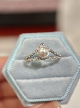 礼物【薇澜】S925纯银皇冠珍珠戒指女小众设计感开口可调节
