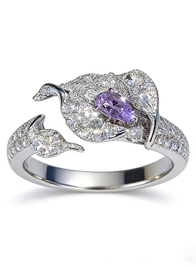 925银戒指紫马蹄莲】钻戒戒指轻奢感花朵甜美指环女小众设计感