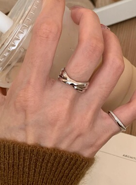 S925纯银莫比乌斯的海】中古风设计多层轻奢戒指叠戴镶钻食指戒