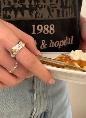 【快乐小狗】S925纯银潮酷小众设计感滴釉糖果女戒指