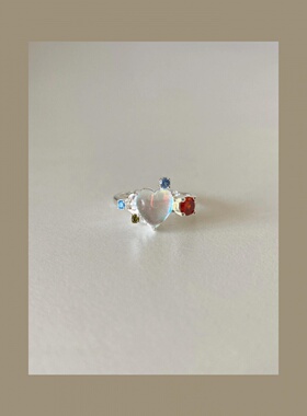 圣诞氛围【少女的裙摆】S925纯银甜美彩色锆石欧泊月光戒指石开口