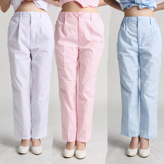 夏天护士裤女白色粉色浅蓝色薄款透气西装裤半松紧医护工作白裤子