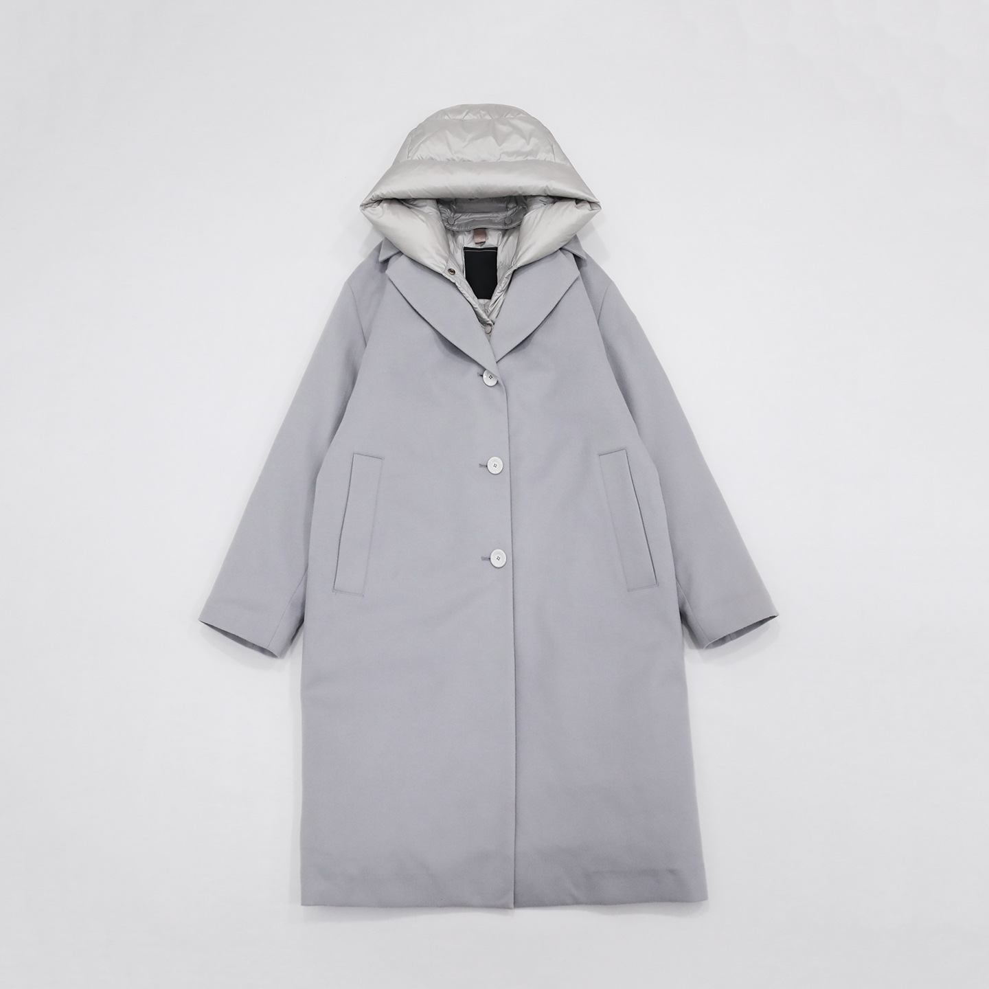 高级灰两侧插袋外层毛呢内层羽绒拼接帽子可拆秋冬厚实保暖羽绒服