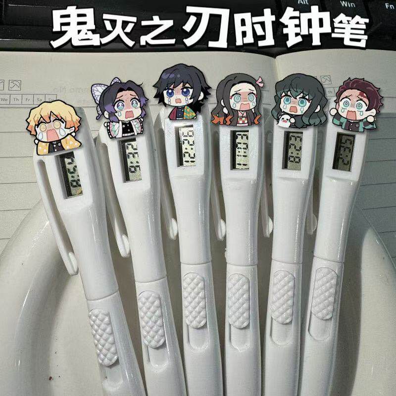 新款鬼灭之刃时钟笔富冈义勇时透考试静音挂钟学生书写顺滑按动笔