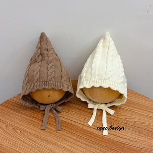 婴儿帽子秋冬韩版 毛线帽新生儿护耳帽小月龄针织 包头帽女宝宝冬季