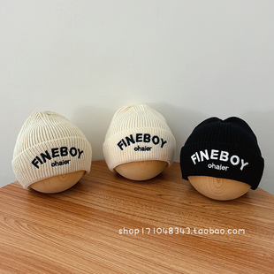 宝宝帽子秋冬季 潮酷百搭刺绣帽男女孩保暖防风 婴儿针织毛线帽韩版