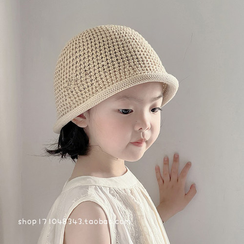 儿童帽子夏天遮阳防晒草帽女孩薄款太阳渔夫帽宝宝韩版透气水桶帽